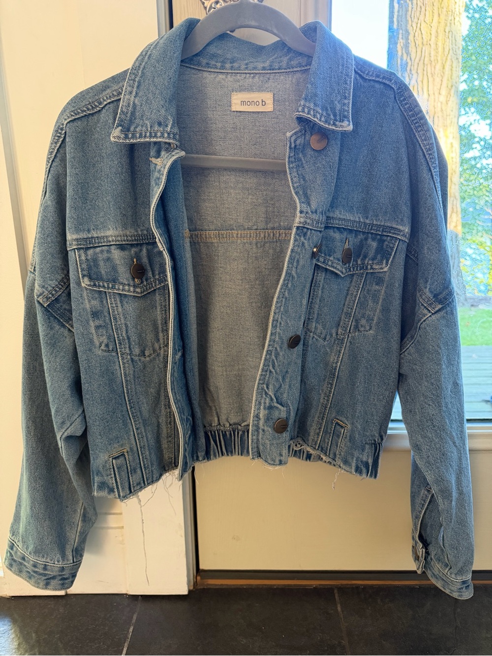 Mono B Light Blue Cropped Denim Jacket
